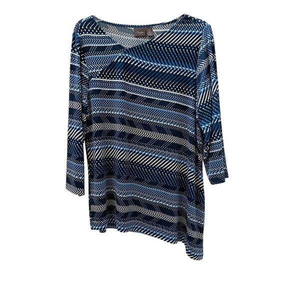Chicos Travelers Top Size 2 Classic Sky Weaves Asymmetrical Blue Knit - Picture 1 of 5